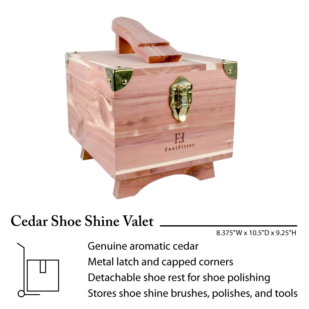FootFitter Grand Cedar Shoe Shine Valet Set with Shoe Cream