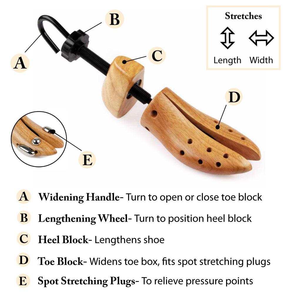 Two way outlet shoe stretcher