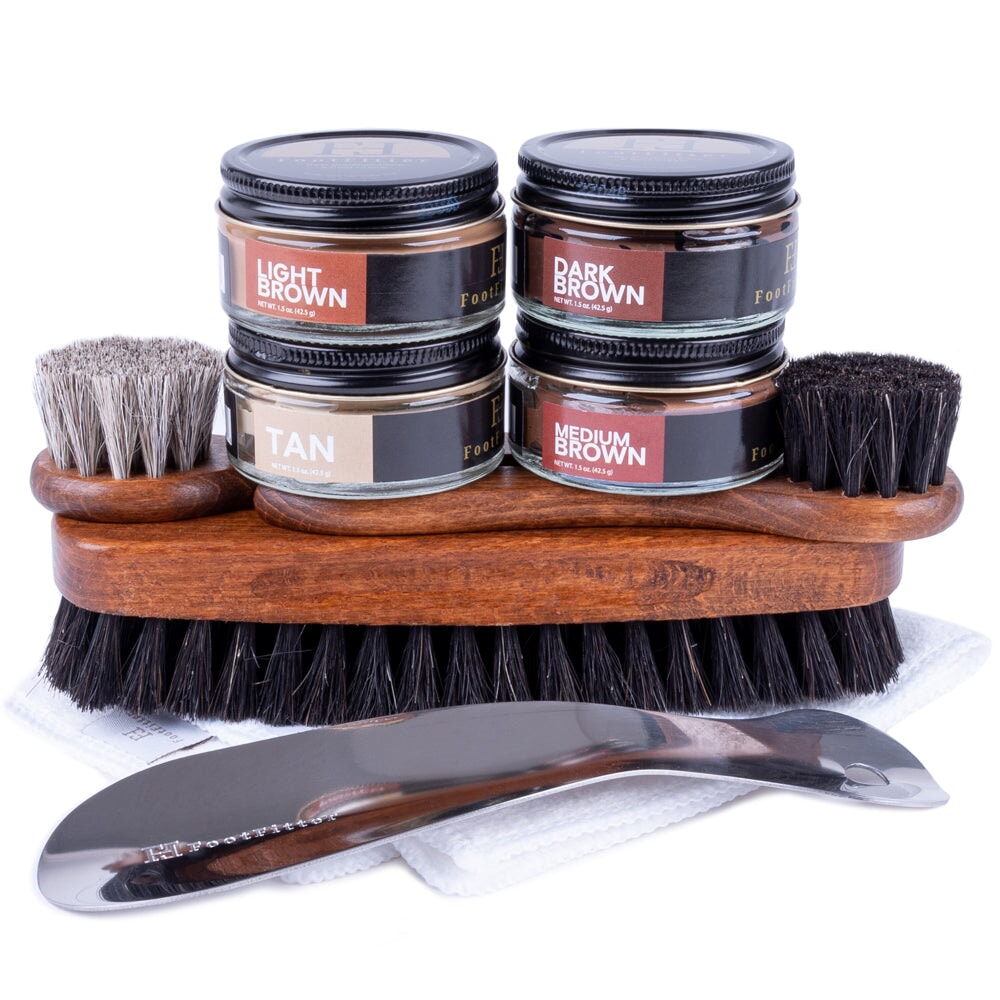 FootFitter Shoe Shine Brush & Polishing Set - Classic or Browns Shoe Shine Kits FootFitter Browns 