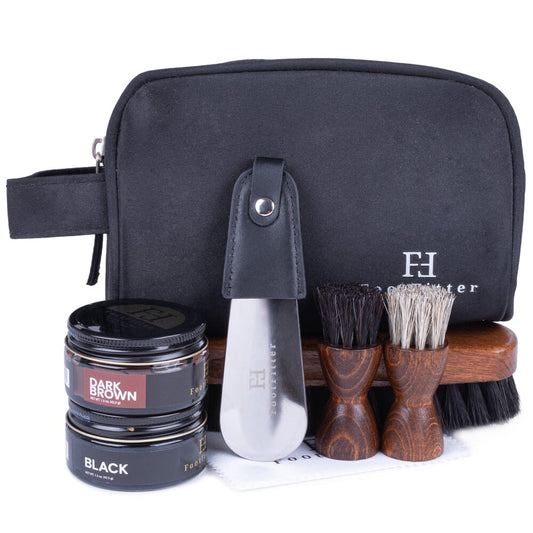 Stone & Clark 12pc Shoe Polish & Care Kit, Leather Shoe Shine Kit with Brown Wax, Shoe Brushes for Polishing