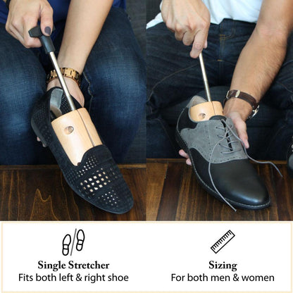 Pair of FootFitter Premium Professional One-Way Single Shoe Stretchers with Shoe Stretch Spray